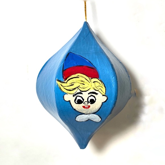 ORIGINAL Hand Painted Rudolph Hermie Santa 6 Side Paper Mache Christmas Ornament - Picture 8 of 9